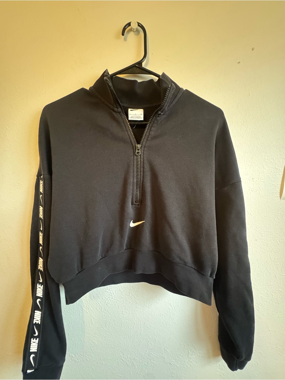 Nike Black Cropped Half-Zip Sweatshirt with White Swoosh